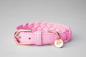 Taffy Pink Plaited Dog Collar