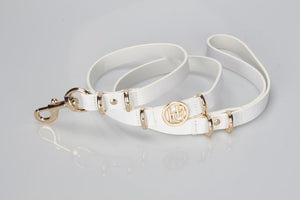 Snow Drop Leather Dog Lead - Yellow Gold