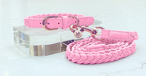 Taffy Pink Plaited Dog Collar
