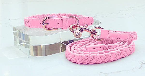 Taffy Pink Plaited Dog Collar