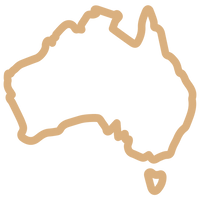 Outline of Australia in gold color icon