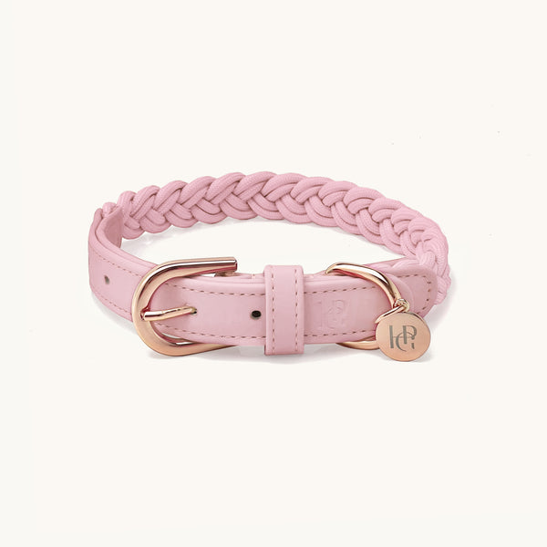 Baby Pink Plaited Dog Collar