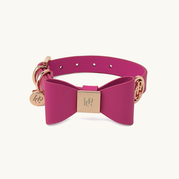Lipstick Leather Bow Dog Collar