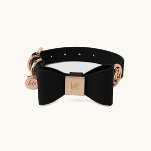 Midnight Leather Bow Dog Collar