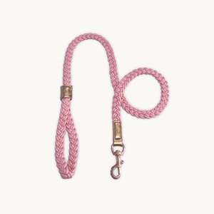 Pink braided Peony dog leash with gold clasp