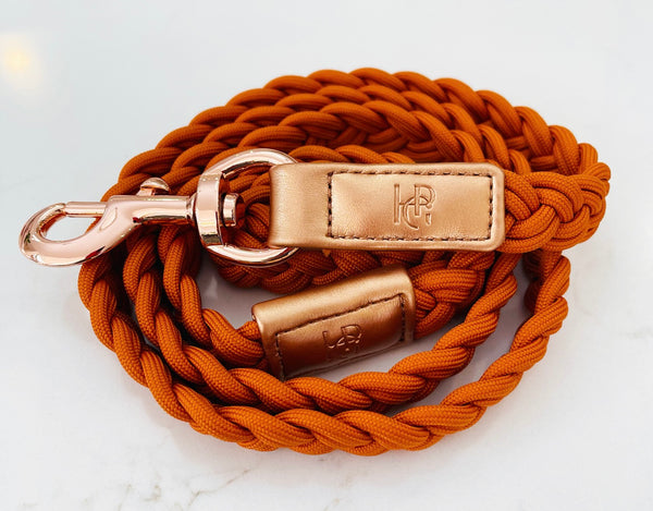 NEW - Dog Lead Cinnamon Rust Plaited