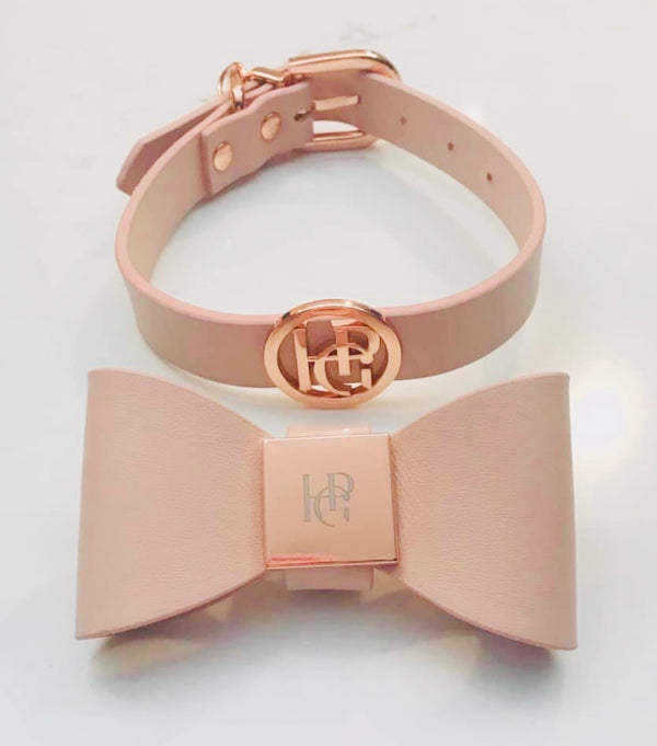 At Dusk Leather Bow Dog Collar