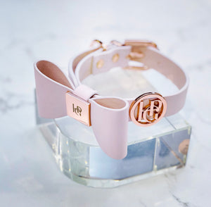 Blush Leather Bow Dog Collar