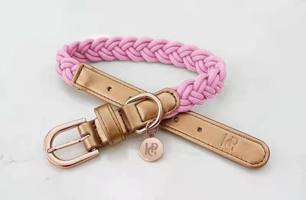 Peony Pink Plaited Dog Collar
