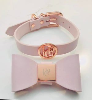 Blush Leather Bow Dog Collar
