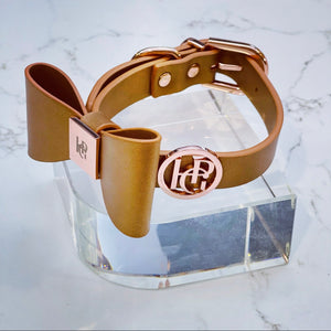 Cinnamon Leather Bow Dog Collar
