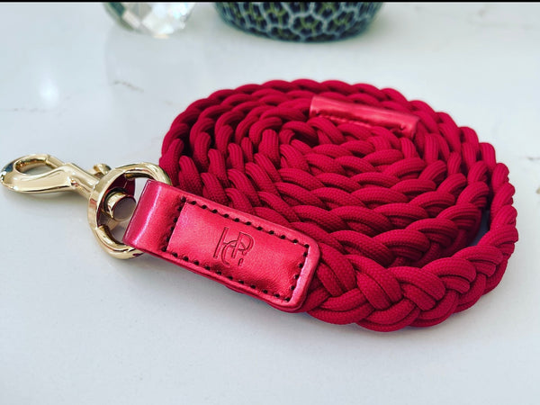 Ruby Red Plaited Dog Lead