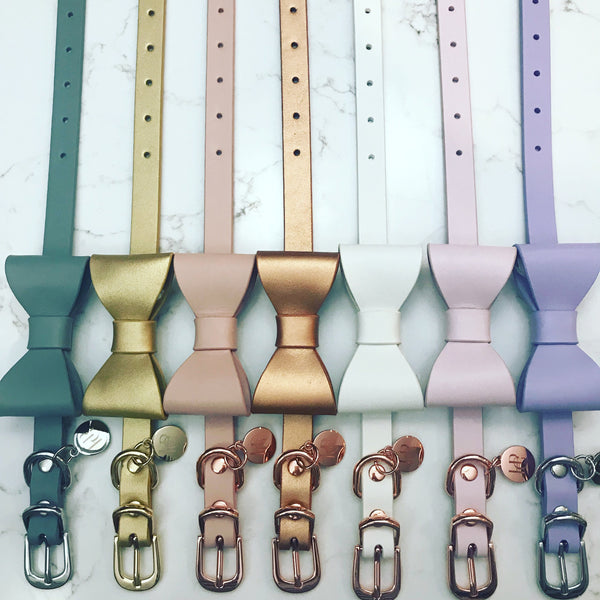 Cinnamon Leather Bow Dog Collar