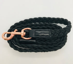 Black Plaited Dog Lead - Rose Gold