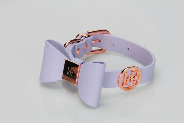 Lilac Leather Bow Dog Collar
