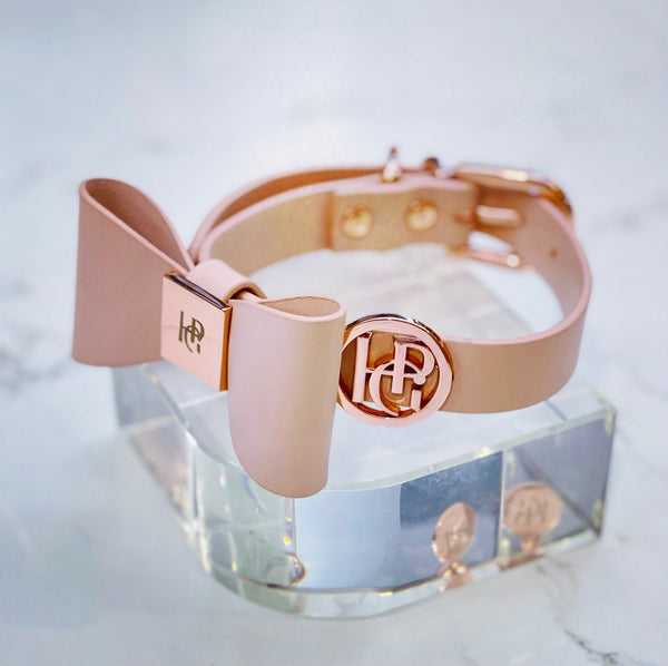 At Dusk Leather Bow Dog Collar