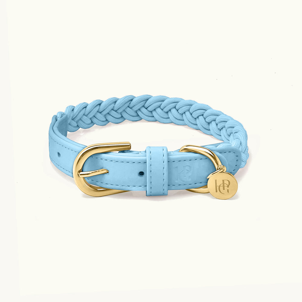 Cloud Blue Plaited Dog Collar