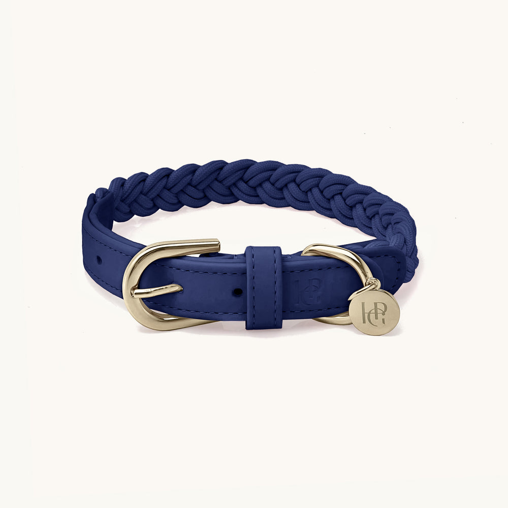 Indigo Blue Plaited Dog Collar