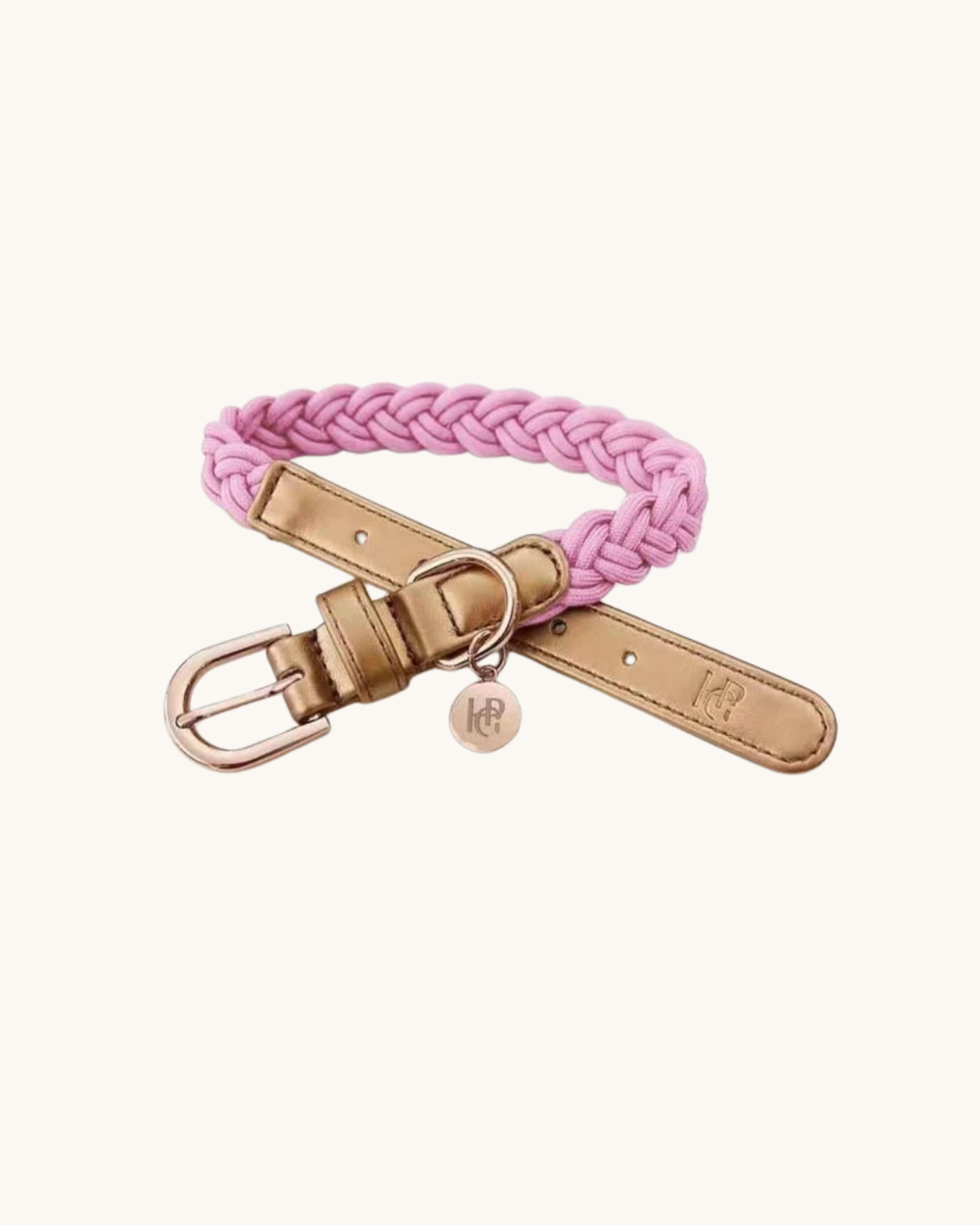 Peony Pink Plaited Dog Collar