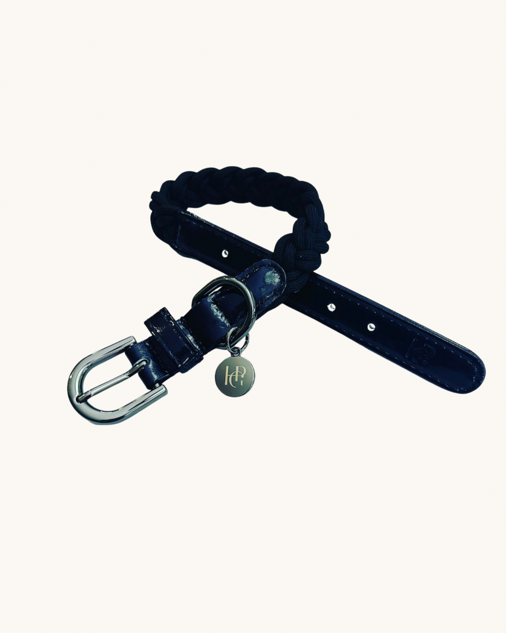 Raven Black Plaited Dog Collar - Gunmetal
