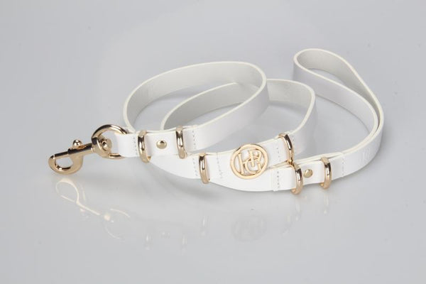 Leather Dog Lead - Snow Drop/Yellow Gold