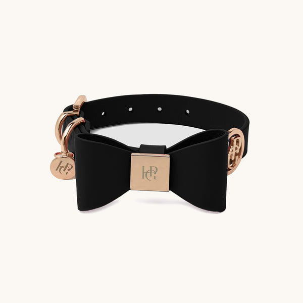 Midnight Leather Bow Dog Collar