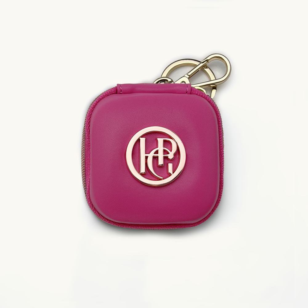 Scarlet Pink waste/treat bag with gold logo and keychain 