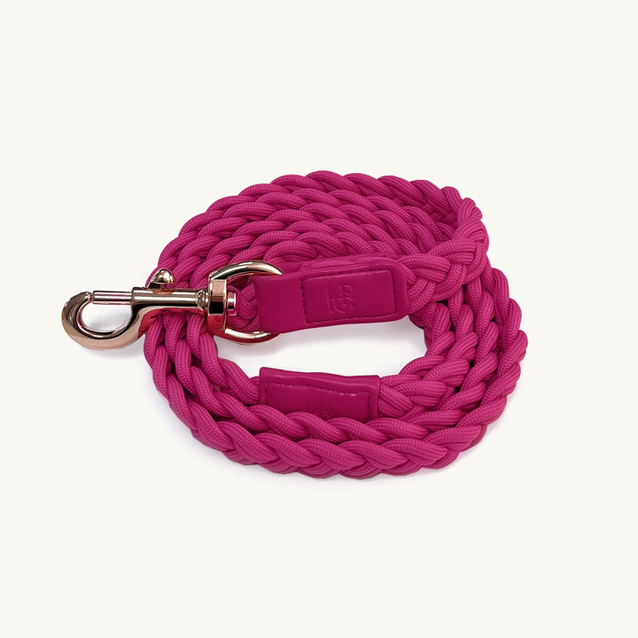 Scarlet Pink braided dog leash with rose gold clasp 
