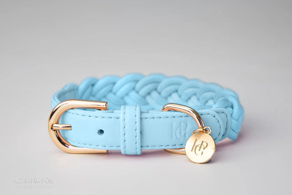 Cloud Blue Plaited Dog Collar