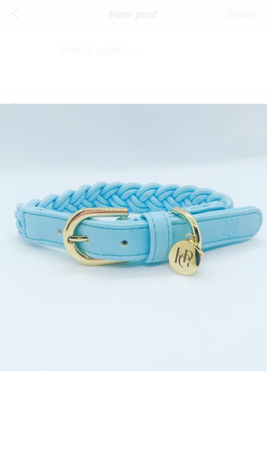 Cloud Blue Plaited Dog Collar
