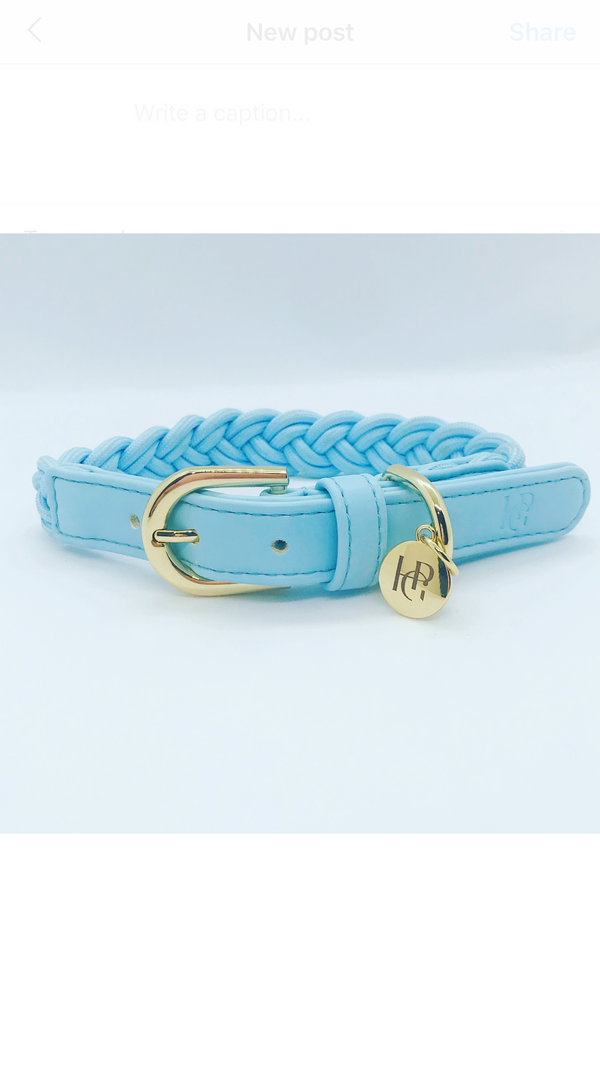 Cloud Blue Plaited Dog Collar