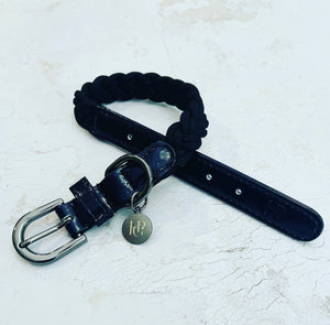 Black Plaited Dog Collar - Gunmetal