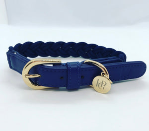 Indigo Blue Plaited Dog Collar
