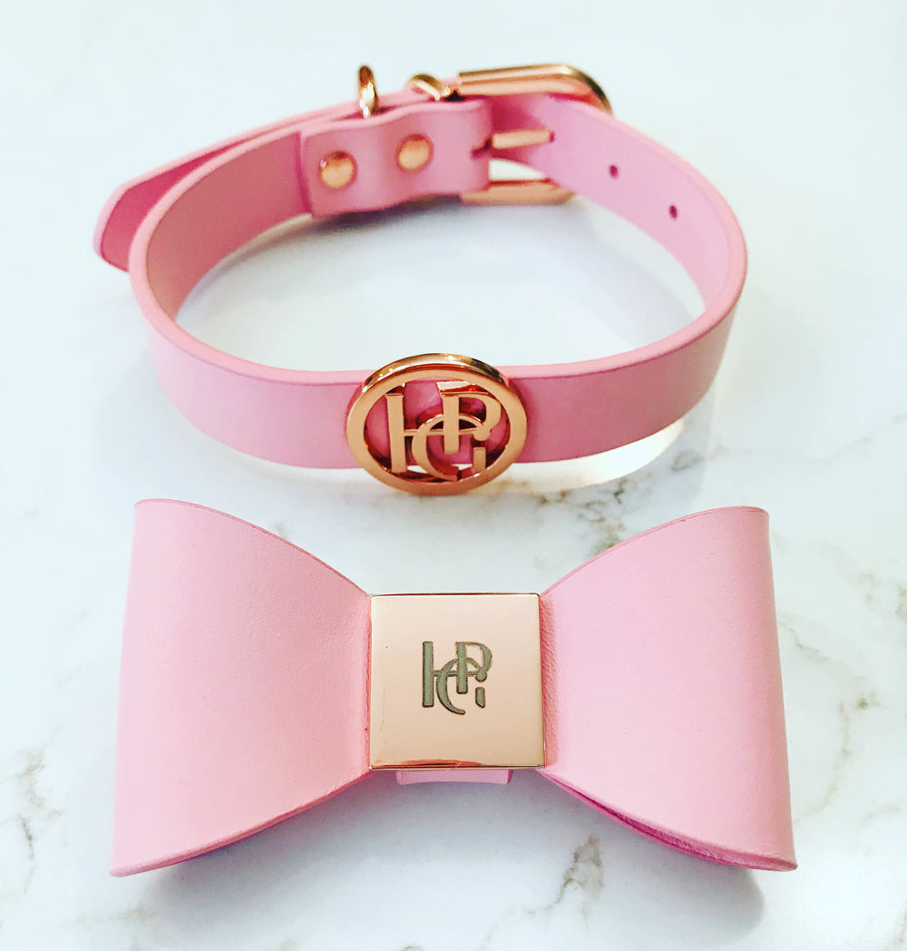 Peony Leather Bow Dog Collar