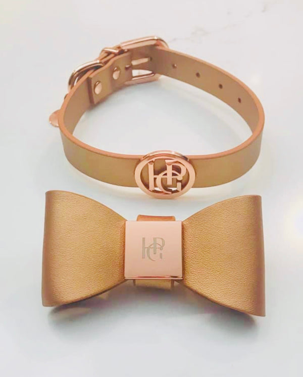 Cinnamon Leather Bow Dog Collar